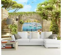 Papier Peint 3D Rétro Fraîcheur Arbres Verts Architecture Paysage | Facile à Installer Cette Décoration Luxueuse Est Idéale Pour un Bureau Salon une Chambre ou Mur Derrière le TV-250cm×170cm