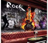 Papier Peint 3D Rétro Graffiti Flammes Guitare Musique Rock | Facile à Installer Cette Décoration Luxueuse Est Idéale Pour un Bureau Salon une Chambre ou Mur Derrière le TV-150cm×105cm