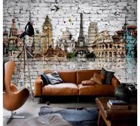 Papier Peint 3D Rétro Mur De Briques Dessin À La Main Architecture Art | Facile à Installer Cette Décoration Luxueuse Est Idéale Pour un Bureau Salon une Chambre ou Mur Derrière le TV-400cm×280cm