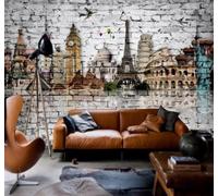 Papier Peint 3D Rétro Mur De Briques Dessin À La Main Architecture Avion | Facile à Installer Cette Décoration Luxueuse Est Idéale Pour un Bureau Salon une Chambre ou Mur Derrière le TV-150cm×105cm