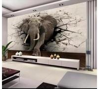Papier Peint 3D Rétro Nostalgie Mur En Ruine Animaux Éléphant | Facile à Installer Cette Décoration Luxueuse Est Idéale Pour un Bureau Salon une Chambre ou Mur Derrière le TV-300cm×210cm