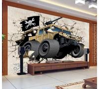 Papier Peint 3D Rétro Nostalgie Mur En Ruine Voiture Personnalité | Facile à Installer Cette Décoration Luxueuse Est Idéale Pour un Bureau Salon une Chambre ou Mur Derrière le TV-300cm×210cm