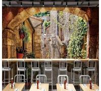Papier Peint 3D Rétro Petite Ville Architecture Végétation Paysage Urbain | Facile à Installer Cette Décoration Luxueuse Est Idéale Pour un Bureau Salon une Chambre ou Mur Derrière le TV-430cm×300cm