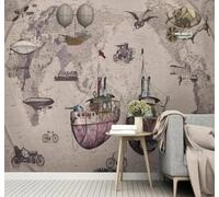 Papier Peint 3D Rétro Voiliers Avions Carte Du Monde Bar | Facile à Installer Cette Décoration Luxueuse Est Idéale Pour un Bureau Salon une Chambre ou Mur Derrière le TV-250cm×170cm