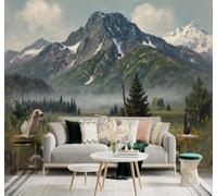 Papier Peint 3D Rivière Forêt Animaux Montagnes Enneigées Paysage De Vallée | Autocollants Décoratifs Haut de Gamme Adaptés à Tous les Murs Des Restaurants Canapés Salons et Chambres Coucher-350cm×256cm
