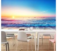 Papier Peint 3D Romantique Coucher De Soleil Plage Littoral Paysage Naturel | Facile à Installer Cette Décoration Luxueuse Est Idéale Pour un Bureau Salon une Chambre ou Mur Derrière le TV-430cm×300cm