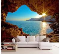 Papier Peint 3D Soleil Vue Sur La Mer Grotte Extension De L'Espace Paysage | Facile à Installer Cette Décoration Luxueuse Est Idéale Pour un Bureau Salon une Chambre ou Mur Derrière le TV-400cm×280cm