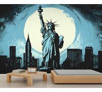 Papier peint 3D Statue de la Liberté, New York, horizon urbain pour salon, chambre à coucher, arrière-plan TV, bureau - 150 x 100 cm