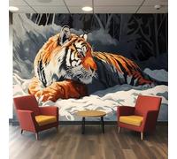 Papier peint 3D, style tigre avec contours noirs audacieux, dégradés orange brûlé et anthracite sur texture papier de riz, pour salon et chambre à coucher