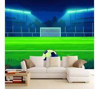 Papier Peint 3D Terrain de football de dessin animé 400x280 cm Papier Peint Murale Panoramique Intissé, Muraux Photo Poster Personnalisé, Pour Salon Garçon Fille Ado Chambre Décor