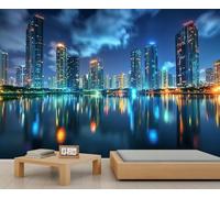 Papier peint 3D Urban Architecture, New York, vue nocturne de la ville pour chambre d'enfant, salon, chambre à coucher, canapé, arrière-plan TV - 280 x 200 cm