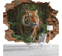 Papier Peint 3D Vert Brunâtre Tigre Du Mur De Briques 400X280Cm Poster Geant Mural Panoramique Peinture Murale Interieur Animaux De La Jungle Pour Salon Chambre À Coucher D'Enfant Maison Décoration