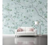 Papier peint 400 x 280 cm Revêtement mural décoration pour chambre salon cuisine - Design unique et moderne Nature Branches et feuilles rustiques papier peint non tissé Vert Gris