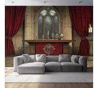 Papier Peint 400 x 280 cmFresque Murale 3D Scène d'autel du château gothique Design Unique Moderne Décoration Murale Fleurs pour Salon Chambre Décoration Murale Murale Rouge Brun