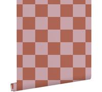 papier peint à damier terracotta et vieux rose 53 cm x 10.05 m - ESTAhome