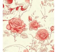 Papier Peint à Décoller et à Coller Squelette 30×300cm Fleur De Rose Vintage En Forme De Crâne Amovible et Imperméable Décoratif Papier Peint Autocollant pour Salon Chambre à coucher Salle de Bains