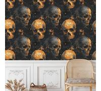 Papier Peint à Décoller et à Coller Squelette 30×300cm Motif De Crâne Gothique Amovible et Imperméable Décoratif Papier Peint Autocollant pour Salon Chambre à coucher Salle de Bains