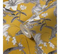 A.S. Création Papier Peints Fleuris Jungle Chic intissé - 10,05m x 0,53m - Jaune Gris Noir Fabriqué en Allemagne 377013 37701-3