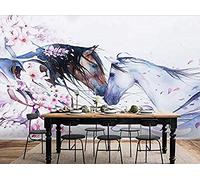 Papier peint à la main couple cheval pêche romantique papier peint mural papier peint moderne papier peint 3d foot gris noir poster pierre photo salon new york graffiti chambre -200cm×140cm