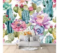 Papier Peint à Motif Cactus Aquarelle, Plantes Succulentes Imperméable pour la maison Salle de Bain Salon Chambre à Coucher de Cuisine 200 x 140 cm papier peint de Décoration murale non tissé Coloré