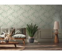 Papier Peint À Motif Floral Avec Fleurs De Jungle - Vert, Or, Argent