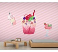 Papier Peint à Rayures Roses Papier Peint Rose Milkshake Smoothie Aux Fruits Boisson D'Été Papier Peint pour Chambre D'Enfant Papier Peint Cocktail pour Chambre à Coucher Bureau Salon Affiche Murale