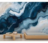 Papier peint abstrait marbre bleu marine - Papier peint mural de luxe en pierre - Grand papier peint panoramique pour chambre à coucher, salon - Toile de fond 3D pour canapé (non autocollant)