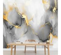 Papier Peint Abstrait Moderne 3D Auto Adhesif Panoramique Mural Gris et Or Papier Peint en Soie Poster XXL Décoration Murale Salon Chambre 400x280 cm B-3004