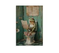 Papier peint abstrait, motif grenouilles assises sur les toilettes et regardant attentivement le journal - Œuvres d'art modernes pour salle de bain - 20 x 30 cm