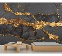 Papier peint abstrait noir et or élégant pour chambre à coucher, fresque murale inspirée à grande échelle, décoration murale facile à installer pour les maisons modernes 200x140cm (Non autocollant)