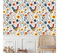 papier peint adhesif 44 X500Lcm Coq Coloré, Feuilles Vertes Et Fleurs papier peint adhesif meuble Décoration murale pratique pour cuisine ou salle à manger, résistante et facile à installer Z263671
