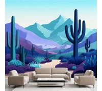 Papier Peint Adhésif Désert Plantes Cactus Aesthetique, Succulentes montagne Murale 256 x 350 cm, Boho Abstrait Stickers Muraux pour Salon Chambre Salle de Bain Autocollant Décoration Murale
