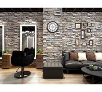 Papier Peint Adhesif Effet Pierre Marron,44.5 x 500cm Papier Peint Autocollant Mural Papier Peint Effet Brique Pierre Gris Marron Papier Peint Adhesif pour Meuble,Chambre,Cuisine,Salon,Salle de Bain