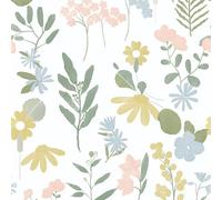 Papier Peint Adhésif Floral,44 x 1000cm Papier Adhesif Fleurs Rose et Jaune Feuille Vert Papier Peint Autocollant Botanique Papier Peint Adhesif pour Meuble,Chambre,Salon,Salle de Bain,Toilette