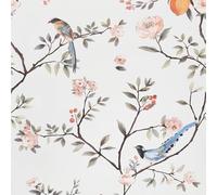 Papier Peint Adhésif Floral Oiseaux Fleurs Rose Feuilles Vert Arbres 44 x 1000cm Meuble Chambre Cuisine Salon