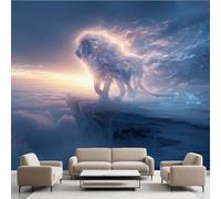 Papier Peint Adhésif Lion Fantastique Sauvage Animal Nuage, Conte de Fées Paysage Murale 150 x 105 cm, Coucher de Soleil Stickers Muraux pour Salon Chambre Salle de Bain Autocollant Décoration Murale