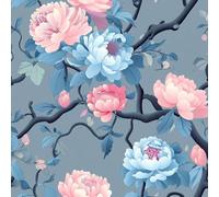Papier Peint Adhesif Mural Fleur Vintage Papier peint autocollant décollable Pivoine Bleue Rose Papier Adhesif pour Meuble Papier Adhésif Décoratif Papier Peint Adhesif Mural Salon Chambre Stickers p