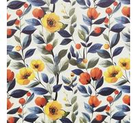 Papier Peint Adhesif Mural Fleurs Orange,44 x 1000cm Papier Peint Jaune Fleur Vert Feuille Papier Peint Autocollant Botanique Papier Peint Bleu Papier Peint Adhesif pour Meuble,Chambre,Cuisine,Salon