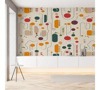 Papier Peint Adhesif Mural Ligne Pois Cercle Géométrique Simple Wallpaper Autocollant Rétro Milieu du Siècle Papier Peint Soie Panoramique Film Meuble Murale pour Salon Chambre 300x210cm