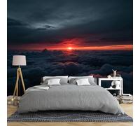Papier Peint Adhesif Mural Papier Peint Mural Panoramique 3D « Coucher De Soleil Et Nuages Rouges » 200 × 140 Cm Motif Ciel Spectaculaire Intissé Grand Format Idéal Pour Salon Chambre Ou Lo