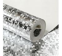 Papier Peint Adhesif Mural Petits carrés argentés à texture 53*950cm | Utilisé pour la décoration murale des bars et cafés, avec un effet réfléchissant