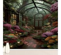 Papier Peint Adhésif Vintage Palais Chambre des Fleurs, Jardin Arche Romantique Murale 256 x 350 cm, Européen Rustique Stickers Muraux pour Salon Chambre Salle de Bain Autocollant Murale Décoration