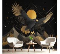 Papier Peint Aigle Royal En Vol 450X315 Cm Tissu En Soie Papier Peint Décoratif, Facile À Poser, Art Linéaire Géométrique Pour Salon, Chambre, Bureau - Noir