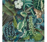 Papier peint Amazon - GranDeco JF2202 - Motif floral et végétal - Bleu / Vert noir