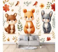 Papier Peint Animaux De Dessins Animés 500 × 280 cm - Décoration Murale Jolies Fleurs De Renard Moderne - Tapisserie Murales Papier Peint intissé pour Chambre Salon - Poster Tableaux Photo Muraux