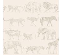 Papier Peint Animaux Safari Métallique Rose Doré Graham & Brown Crème 104894