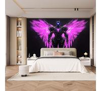Papier Peint Anime Personnages 500 x 280 CM, 3D Violet Ailes Noir Armure Photo Geant Mural, Salon Non Tissé Papiers Peints, Chambre étanche à l'eau Mat lmage Muraux Poster, Personnalisable Wallpaper