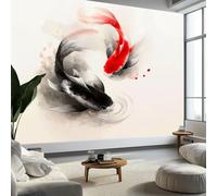 Papier Peint Aquarelle Animaux Poisson, Peinture Murale Photo Peinture À l'Encre Traditionnelle Mural Poster Salon Chambre Mur de fond Chambre des Enfants Bureau Décoration de Maison, 450 x 315 cm