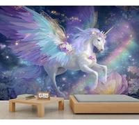 Papier peint aquarelle floral animal fantaisie animaux peintures murales créature mystérieuse arc-en-ciel ciel étoilé pour chambre d'enfant chambre salon 365 x 254 cm