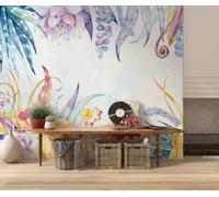Papier Peint, Aquarelle Plante Feuille Florale, 300x210cm 3D Trompe L'oeil Mural Affiche Géante Décoration Papier Peint Panoramique